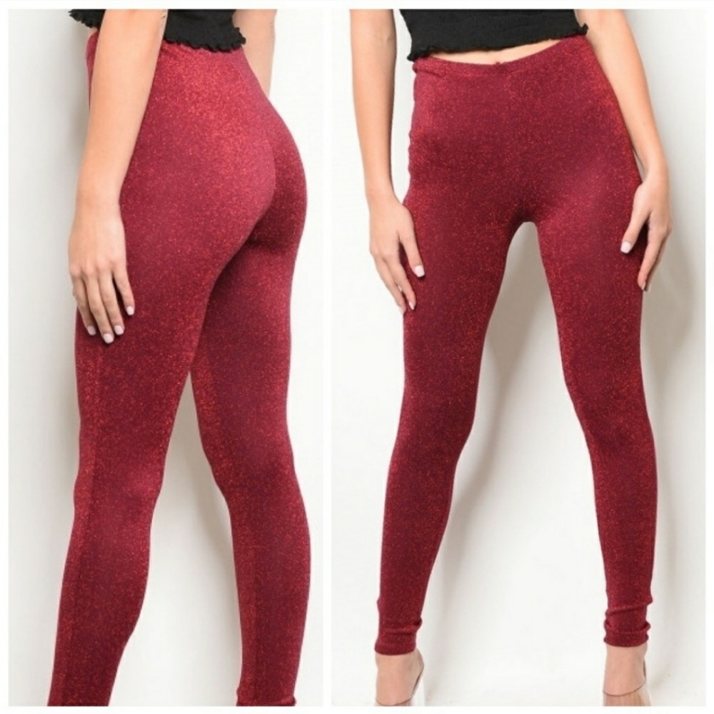 Red Shimmer Sparkle Fashion Leggings